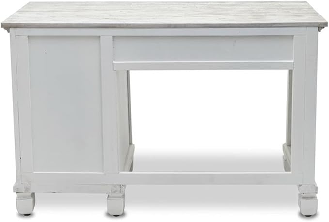 Pemberly Row Coastal Wood Desk & Chair Set, Distressed Gray/White Finish, Solid Mindi Wood, 48" Desk with 4 Drawers, Full-Extension Slides, Hanging File Storage, Home Office Furniture