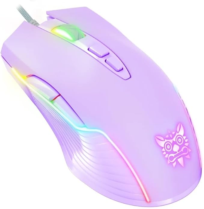 Cute RGB 6400 DPI Wired Gaming Mouse Breathing LED Optical USB 7 Buttons Gamer Computer Pink Mice for Laptop PC Desktop (Purple)