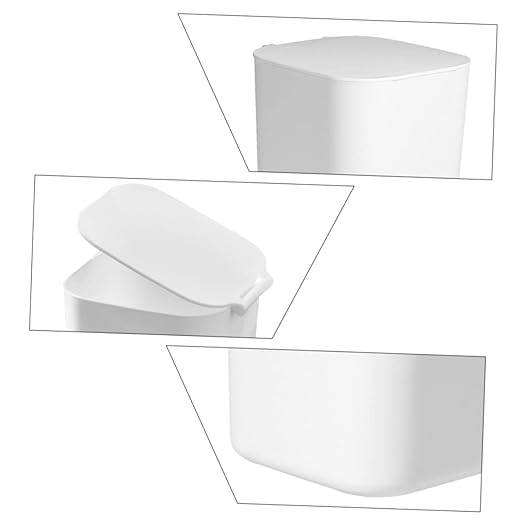 SOLUSTRE Slim Trash Can Lid Kitchen Garbage Can Desktop Trash Bin Plastic Mini Trashcan