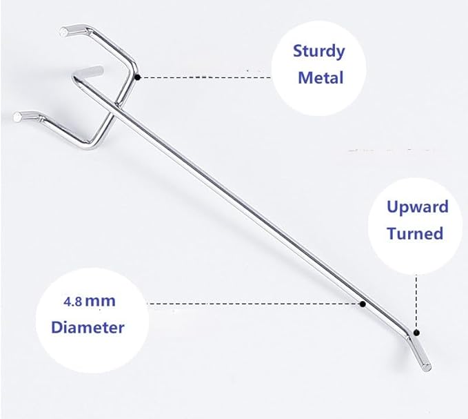 8 Inch Heavy Duty Pegboard Hooks, 12 Pack, Stainless Steel Chrome Finish, Universal Fit for 1/8 and 3/16 Inch Boards, Garage and Tool Storage Organization