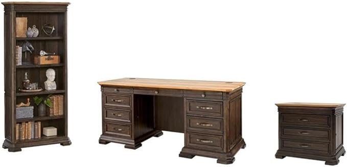 Pemberly Row Set of 3 Fully Assembled Executive Desk & Filing Cabinet & Bookcase