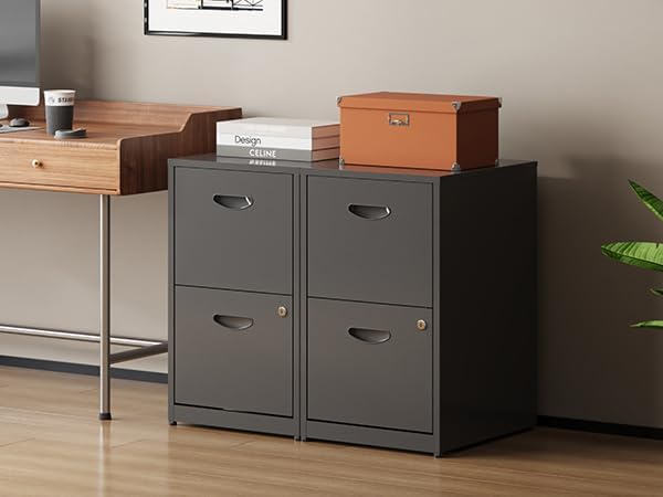 Polup 2 Drawer File Cabinet with Lock, Metal File Cabinets for Home Office, Two Drawer Locking Filing Cabinet, Small File Cabinet for Under Desk for Hanging Letter Size, Black, Assembly Required