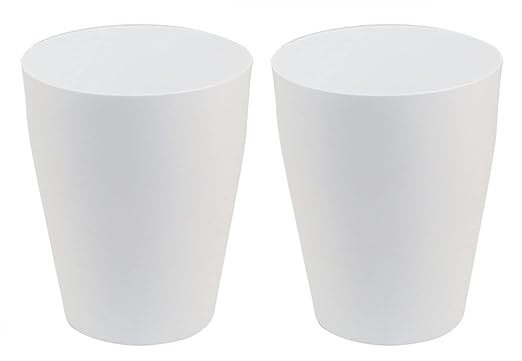 Feisco Small Trash Can,Plastic Round Bathroom Wastebasket Garbage Can for Bathroom Bedroom Kitchen Office (White, Pack of 2)