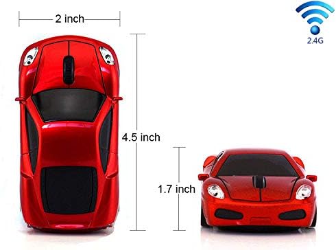 Jinfili Sleep Sport Car Shaped Wireless Computer Mouse Ergonomic Gaming Optical Mouse USB 2.4G Mini Receiver Office Accessories for PC Windows Laptop Notebook Mac