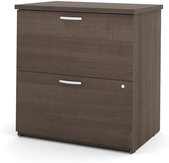 Pemberly Row 66" U-Shaped Desk with Hutch, Bookcase, and File Cabinet, Antigua Finish, Laminated Particle Board, Reversible Office Set for Large Workspace and Storage Solutions