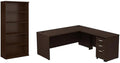 Pemberly Row Set of 2 Wood 5-Shelf Bookcase & L-Shaped Desk with File Cabinet