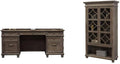 BOWERY HILL Set of 2 Credenza Desk Writing Table and Glass Display Bookcase