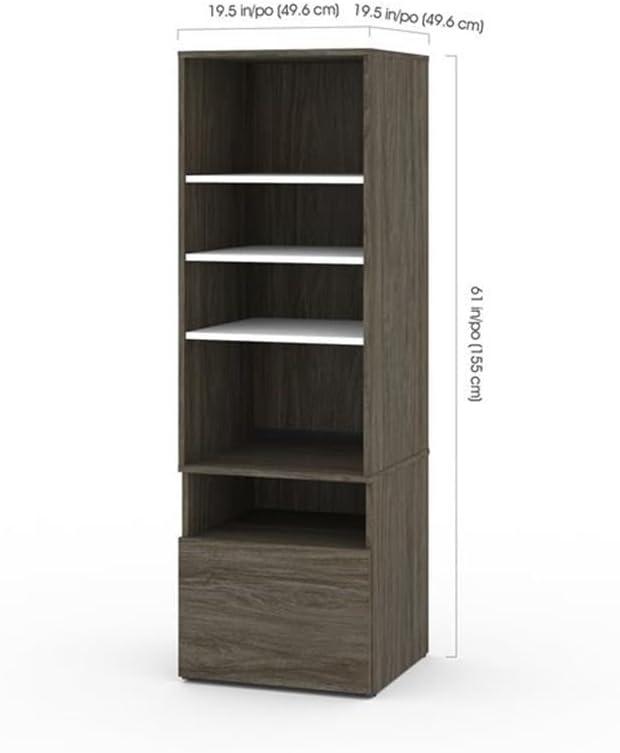 Pemberly Row 72" L-Shaped Standing Desk Set, Walnut Gray Finish, Adjustable Height, Dual Monitor Arms, Storage Shelves, Credenzas, Home Office Furniture Solution