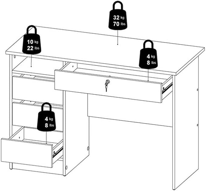 Pemberly Row Set of 2 Home Office Desk and 3-Drawers Mobile Cabinet with Casters