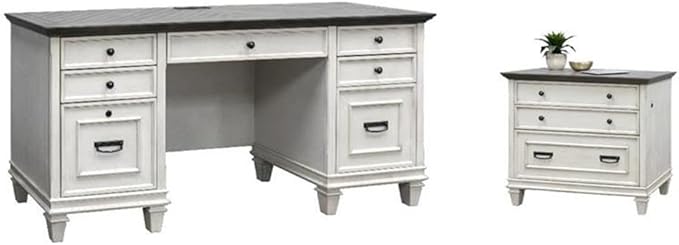 BOWERY HILL Set of 2 Wood Lateral Filing Cabinet & Credenza Office Desk