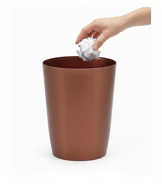 Mini Waste Basket - Durable Small Plastic Garbage Trash Can Bin - Lidless Open-Top, Slim Profile for Compact Spaces - Suitable for Home, Bathroom, Office, Bedroom, Kitchen and More, Copper