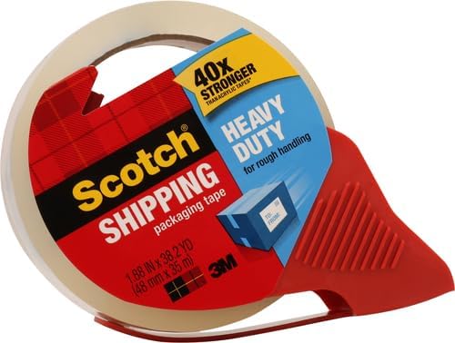 Scotch Heavy Duty Shipping Packing Tape,Clear,Shipping and Packaging Supplies,1.88 in. x 38.2 yd.,1 Tape Roll with Dispenser,(Pack of 12)