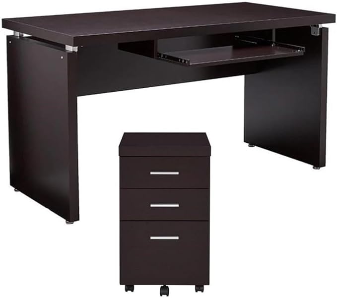 Home Square 2 Piece Set with Writing Desk and Mobile File Cabinet in Cappuccino