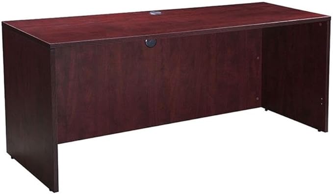 Boss Office Products Holland 66" Executive Desk and Credenza with Dual File Storage Pedestals and Hutch, Mahogany