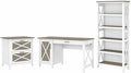 Bush Furniture Key West 54W Computer Desk with 2 Drawer Lateral File Cabinet and 5 Shelf Bookcase in Pure White and Shiplap Gray