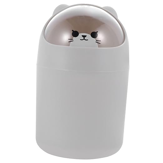 ULTECHNOVO Cartoon Bear Desktop Trash Can Lid Slim Mini Garbage Bin for Office and Bedroom Cute Plastic Waste Container