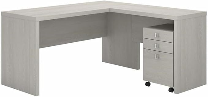 Bush Business Furniture Echo L Shaped Desk with Mobile File Cabinet in Gray Sand, Modern Corner Table with Drawers for Home or Professional Office