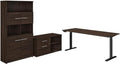 Pemberly Row 72W Height Adjustable Desk Set, Black Walnut Finish, Engineered Wood, Includes Standing Desk, Storage Cabinet with Drawers, 5 Shelf Bookcase, Ergonomic Home Office Furniture