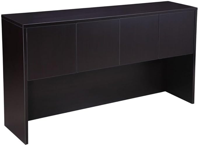 Boss Office Products Holland Executive Desk and Credenza with Dual File Storage Pedestals and Hutch, 66", Mocha