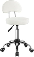 KKTONER Rolling Stool with Mid Back Height Adjustable Chair PU Leather Swivel Chair with Wheels for Office Home Task Drafting (White)