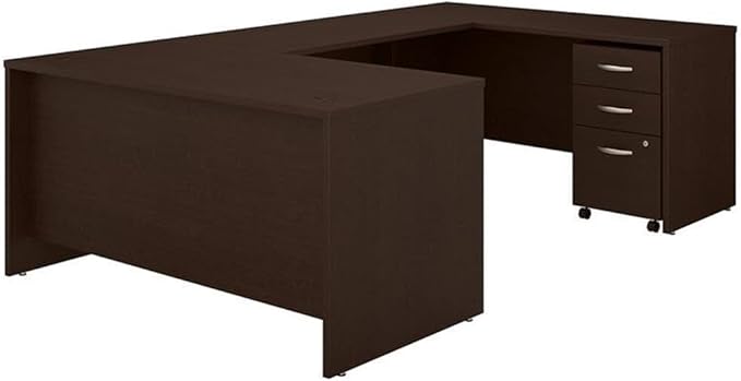 Bush Business Furniture Series C 60W U Shaped Desk with 3 Drawer Mobile File Cabinet in Mocha Cherry
