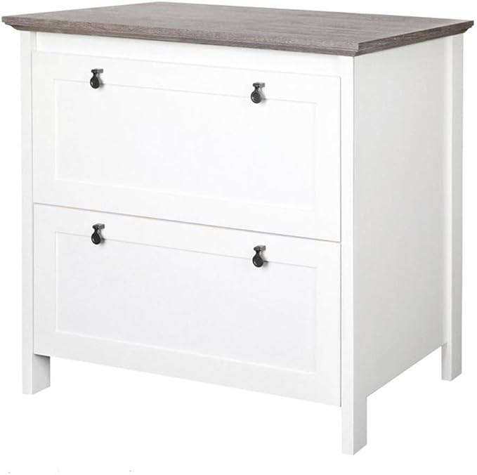 Pemberly Row Set of 2 47" Writing Desk & Lateral File Cabinet in White/Gray Oak