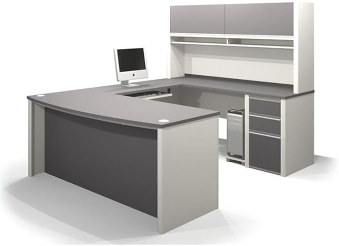Atlin Designs U-Shaped Workstation Desk, Sandstone Finish, 1 Pedestal, Modular Commercial Grade Melamine Surface, Scratch-Resistant Office Furniture for Home or Professional Use