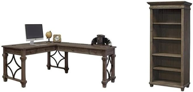 BOWERY HILL Set of 2 Open L-Desk & Return Writing Table Desk and Open Bookcase