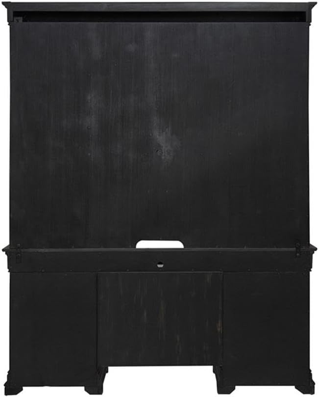 Pemberly Row Modern 5 Piece Jr Executive Desk Set, Aged Charcoal Finish, Poplar Solids with Birch & Maple Veneers, Includes Desk, Credenza & Hutch, LED Lighting, Locking File Drawers for Office Use