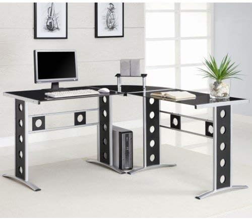 Coaster Keizer 3-piece L-shape Office Desk Set Black and Silver 800228