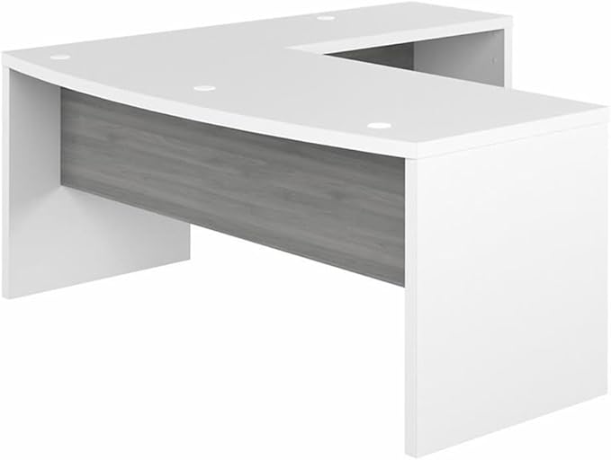 Pemberly Row Set of 2 Bow Front L-Shape Desk & Lateral File Cabinet - White/Gray