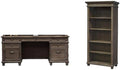 BOWERY HILL Set of 2 Credenza Office Desk Writing Table and Open Bookcase - Gray