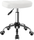 BFTOU White Minimalist Square Swivel Stool with Wheel for Work SPA Shop Massage Height-Adjustable and Cost-Effective Rolling Stool Chair
