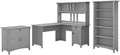 Pemberly Row 60W L Shaped Desk Office Suite, Cape Cod Gray, Includes Hutch, 2 Drawer Lateral File Cabinet, 5 Shelf Bookcase, Mission Style, Space-Saving Home Office Furniture Set