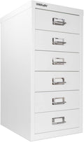 Bisley 6-Drawer Steel MultiDrawer Cabinet - Traffic White, Chrome Pull Handles with Label Holders, Powder-Coated Steel, Removable Drawers, Fits Under Most Desks, Labels Included
