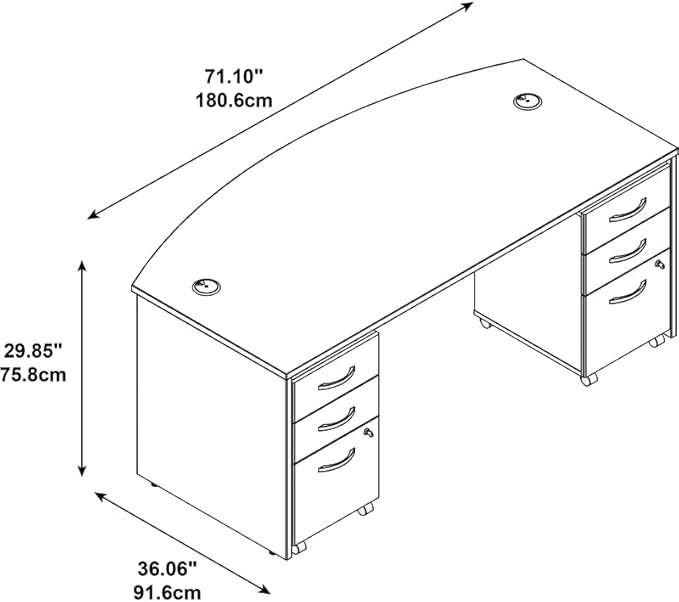 Bush Business Furniture Series C 72W Bowfront Shell Desk with (2) 3-Drawer Mobile Pedestals