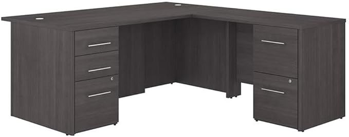 Pemberly Row Set of 2 L-Shaped Desk & Lateral File Cabinet in Storm Gray