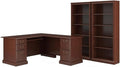 Pemberly Row L Shaped Executive Desk and 2 Bookcases, Harvest Cherry Finish, Engineered Wood, Durable Laminates, Gold Brass Hardware, 66W x 71D Office Set for Home or Professional Workspace