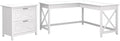 Scranton & Co L Shaped Engineered Wood Desk with File Cabinet, 60W x 60D x 30H, White Finish, Sturdy Coastal Farmhouse Style Home Office Desk Set with 2 Drawer Filing Storage
