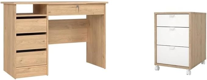 Pemberly Row Set of 2 Home Office Desk and 3-Drawers Mobile Cabinet with Casters