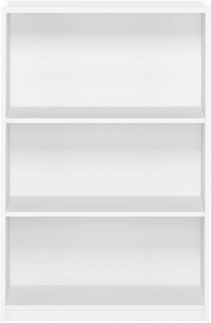 Furinno Jaya Book Shelf, 3-Tier Bookshelf, Bookcase with Adjustable Shelves, 9.5 x 24.5 x 40.3, for Organization and Storage, for Living Room, Bedroom, Home Office, White