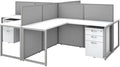 Pemberly Row 4 Person L Desk with Drawers, 45H Panels, Engineered Wood, White Finish, Includes Filing Cabinets, Wire Management, Durable Office Furniture Set for Collaborative Workspaces