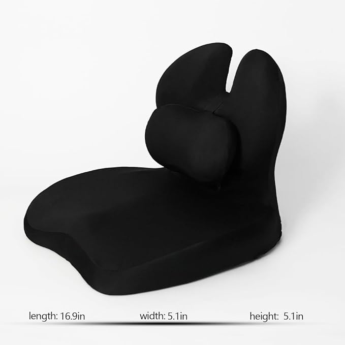 Adjustable Memory Foam Lumbar Cushion - Ergonomic Lower Back Support Pillow with Cotton Cover, Mid-Height Customizable Design for Office Chair, Car Seat, Long Sitting (Black, Large)