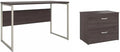 Pemberly Row Set of 2 Lateral File Cabinet & Computer Table Desk in Storm Gray