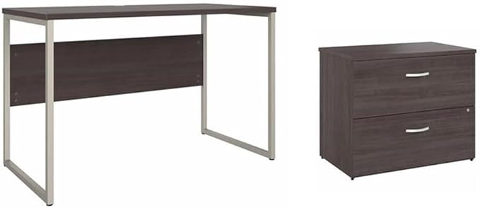 Pemberly Row Set of 2 Lateral File Cabinet & Computer Table Desk in Storm Gray