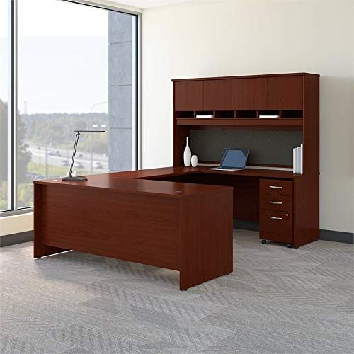 Bush Business Furniture Series C U Shaped Desk with Hutch and Storage, 72W, Hansen Cherry