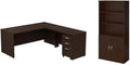 Pemberly Row Set of 2 Wood Bookcase with Doors & L-Shaped Desk with File Cabinet
