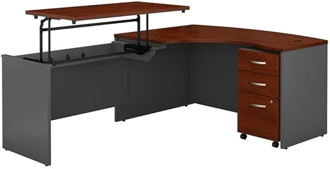 Bush Business Furniture Series C 60W x 43D Left Hand 3 Position Sit to Stand L Shaped Desk with Mobile File Cabinet in Hansen Cherry/Graphite Gray