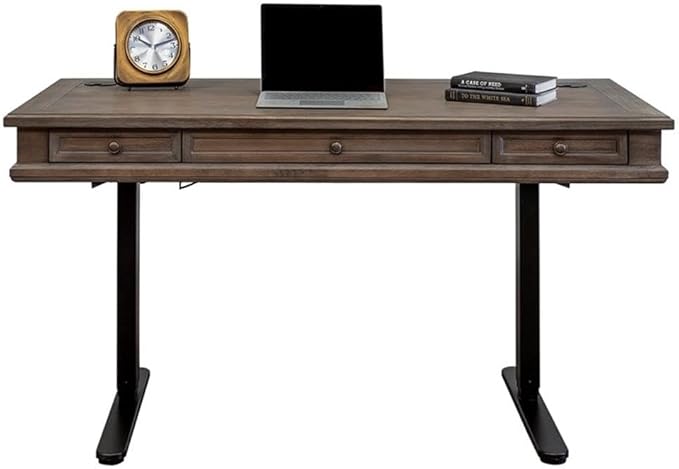 BOWERY HILL Set of 2 Electronic Sit/Stand Desk and Open Bookcase in Gray