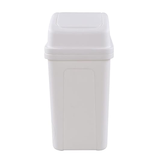 1-Pack 1.8 Gallon Plastic Swing Lidded Trash Can, Small Garbage Bin, White